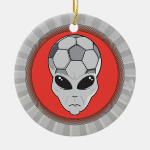 soccer alien head graphic ceramic tree decoration