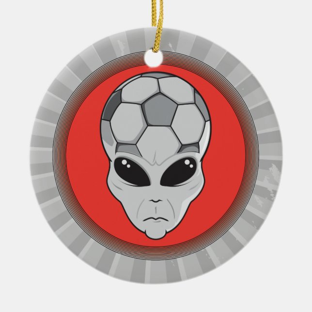 soccer alien head graphic ceramic tree decoration (Front)