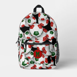 soccer athlete red green team colours  printed backpack