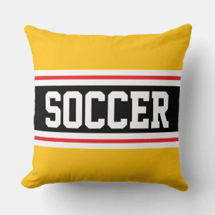 SOCCER Athletic Bright Red Yellow Black Stripes Cushion