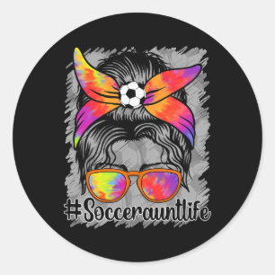 Soccer Aunt Life Messy Bun Proud Soccer Auntie Classic Round Sticker