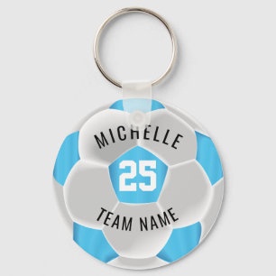 Soccer  - Baby Blue and White Key Ring