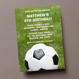 Soccer Ball and Grass Birthday Party Invitations