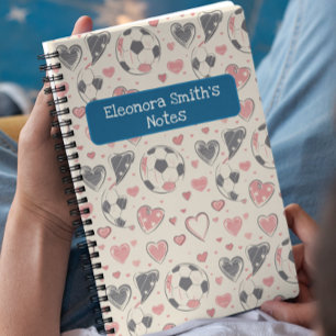 Soccer Ball And Love Hearts Kids Back To School Notebook