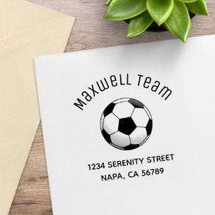 Soccer Ball Arch Family Address Rubber Stamp
