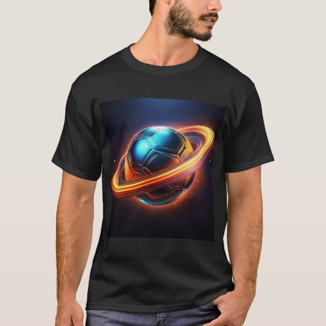 Soccer Ball As Saturn Planet, Awesome Sport Design T-Shirt (Front)