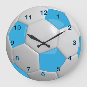 Soccer Ball   Baby Blue Large Clock
