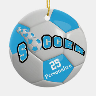 Soccer Ball - Baby Blue Personalise Ceramic Tree Decoration