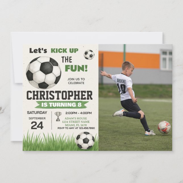 Soccer Ball Birthday Invitation with photo (Front)