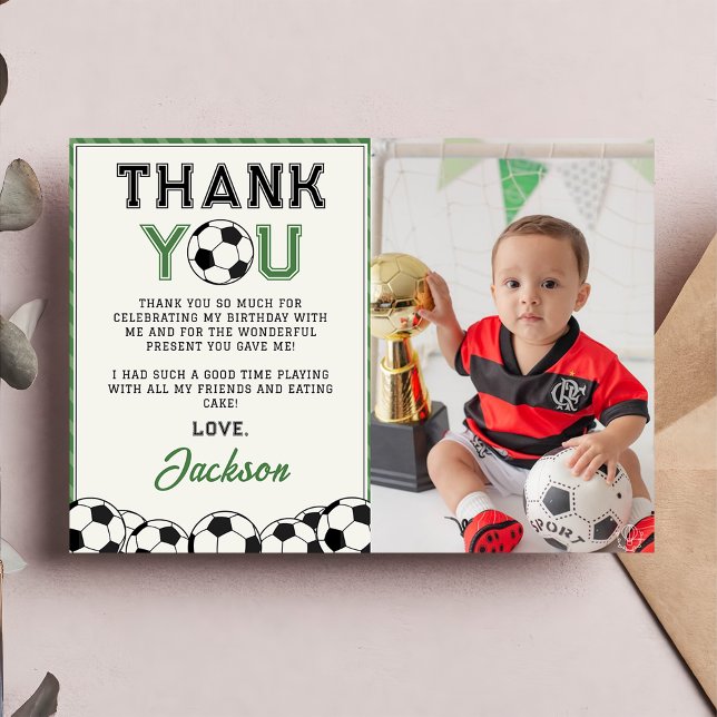 Soccer Ball Birthday Photo Thank You Card  (Creator Uploaded)