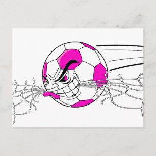 soccer ball biting net girls pink postcard