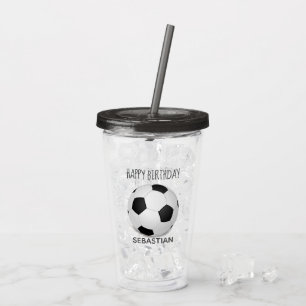 Soccer Ball Black White Custom Birthday Acrylic Tumbler