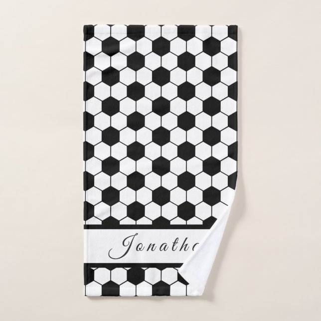 Soccer Ball Black & White Kids Players Name Sporty Hand Towel (Hand Towel)