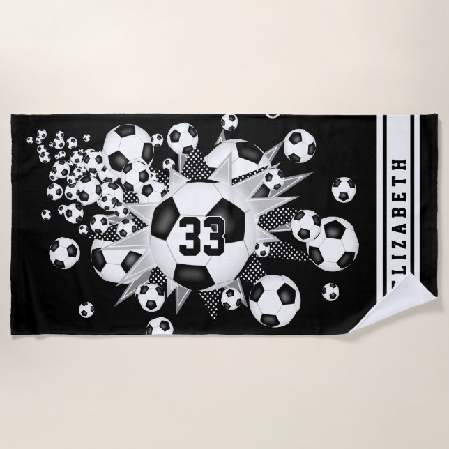 soccer ball blowout girls name jersey number beach towel (Front)