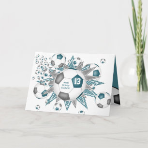 soccer ball blowout girls teal grey birthday card