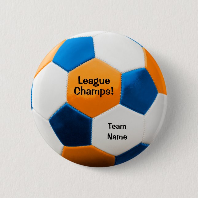 Soccer Ball, Blue & Orange, Team Name, 6 Cm Round Badge (Front)