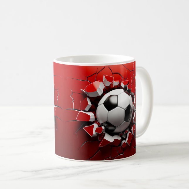 Soccer Ball Breaking Through Wall - Dynamic 3D Mug (Front Right)