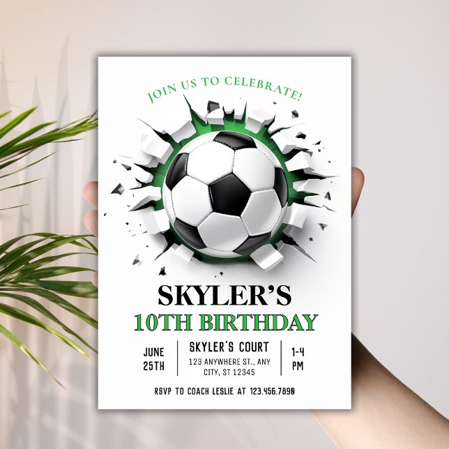 Soccer Ball Breakthrough 10th Birthday Party Invitation (Soccer Ball Breakthrough 10th Birthday Party Invitation
)