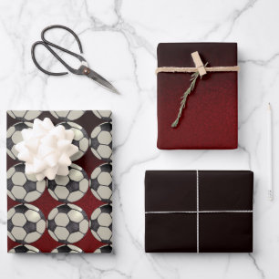 Soccer Ball / Burgandy Wrapping Paper Sheet