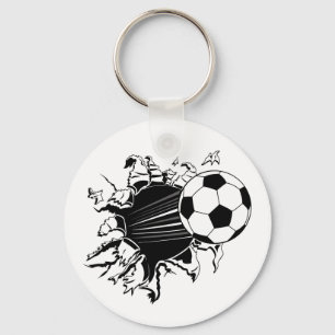 Soccer Ball Busting Out Key Ring