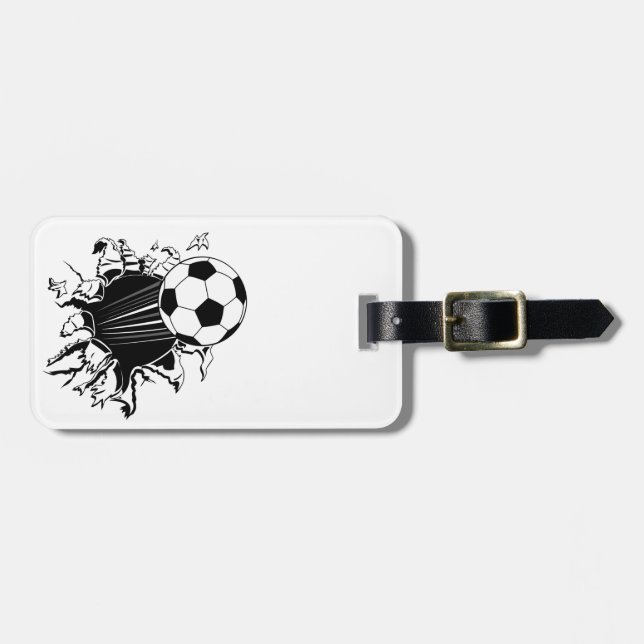 Soccer Ball Busting Out Luggage Tag (Front Horizontal)