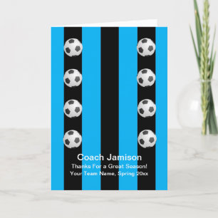 Soccer Ball Card for Coach, Blue, Blank Inside