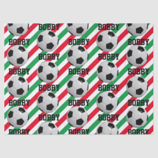Soccer Ball Christmas Add Name Stripe Red n Green Tissue Paper