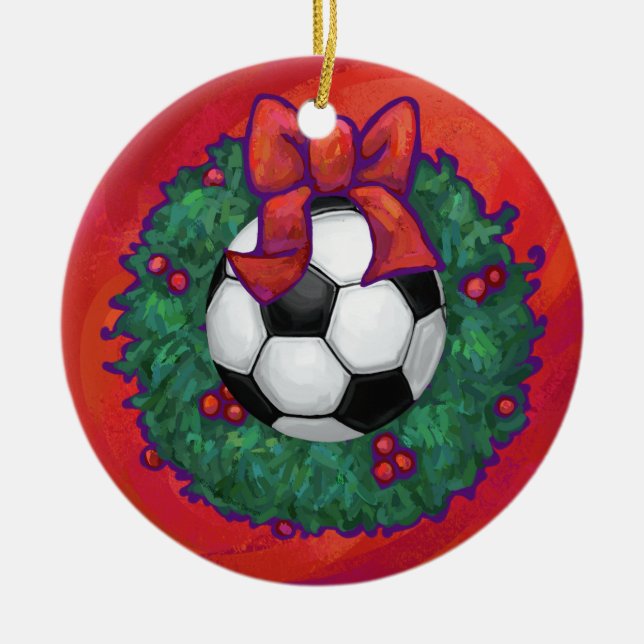 Soccer Ball Christmas Ceramic Tree Decoration (Front)