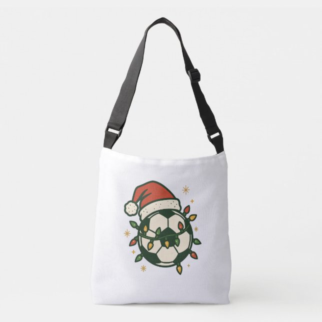 Soccer Ball Christmas Lights Santa Hat Funny  Crossbody Bag (Front)