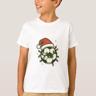 Soccer Ball Christmas Lights Santa Hat Funny  T-Shirt