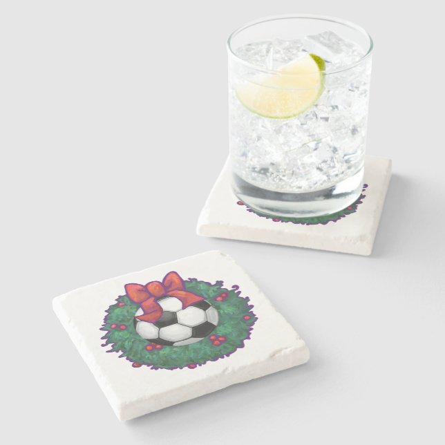 Soccer Ball Christmas Stone Coaster (Side)