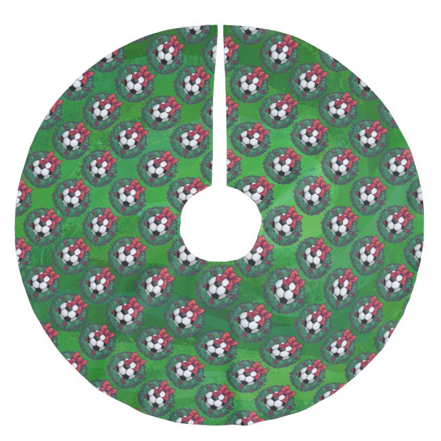 Soccer Ball Christmas Wreath Brushed Polyester Tree Skirt (Front)