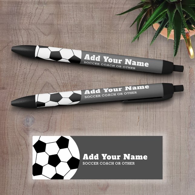 Soccer Ball Coach or Teacher - Modern Drawing Black Ink Pen (Personalized Writing Pens - add your name, monogram or other text)