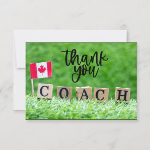 Soccer ball Coach with flag of Canada on green Thank You Card