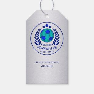 Soccer Ball Crest Bright Blue Sport Fan Gifts Gift Tags
