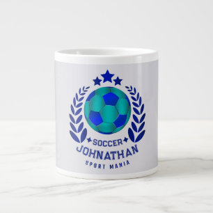 Soccer Ball Crest Bright Blue Sport Fan Gifts Large Coffee Mug