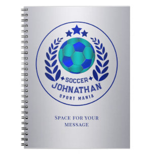 Soccer Ball Crest Bright Blue Sport Fan Gifts Notebook