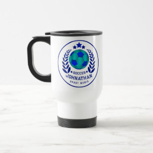Soccer Ball Crest Bright Blue Sport Fan Gifts Travel Mug