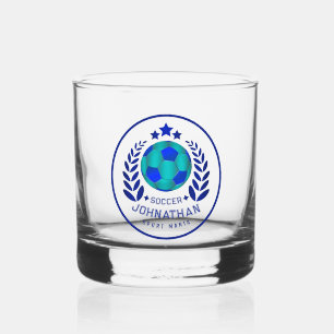 Soccer Ball Crest Bright Blue Sport Fan Gifts Whiskey Glass