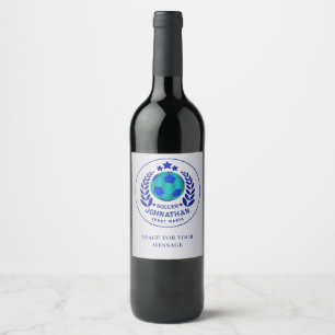 Soccer Ball Crest Bright Blue Sport Fan Gifts Wine Label