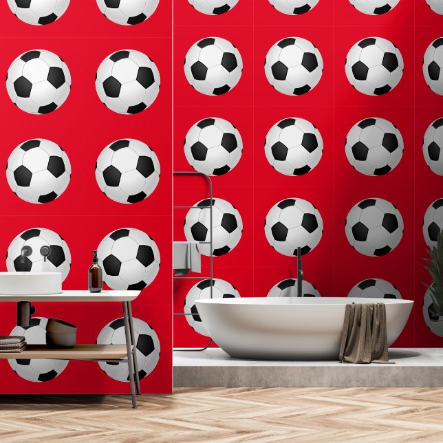 Soccer Ball Custom Colour Red Wallpaper (Bathroom)