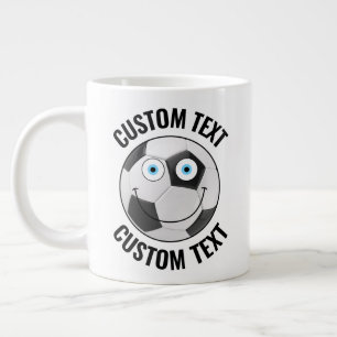 Soccer Ball Custom Happy Face & Personalized Text Large Coffee Mug