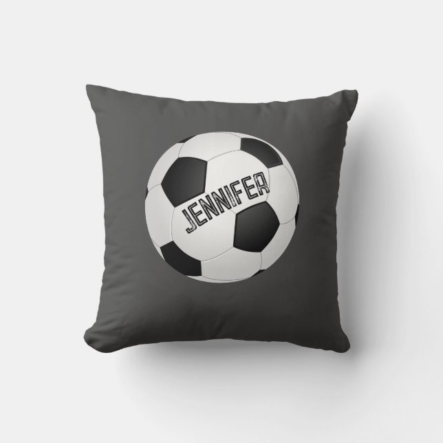 soccer ball custom personalised charcoal grey  cushion (Front)