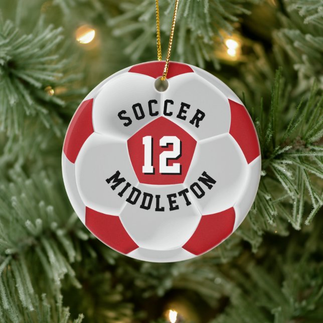 Soccer ⚽ Ball Dark Red and White Ceramic Tree Decoration (Tree)