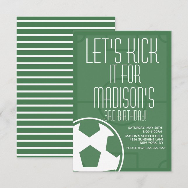 Soccer Ball Field Kick Striped Any Age Birthday In Invitation (Front/Back)