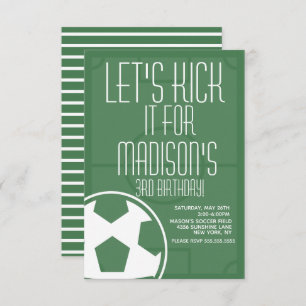 Soccer Ball Field Kick Striped Any Age Birthday In Invitation