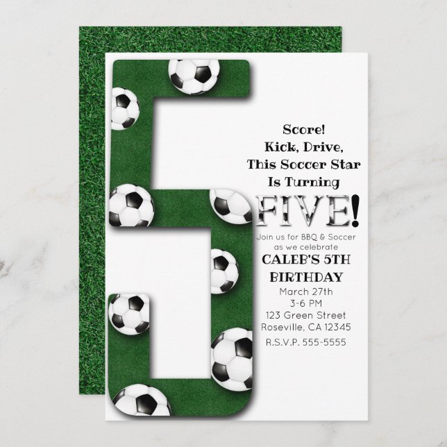 Soccer Ball Five 5 5th Birthday Party Invitation (Front/Back)