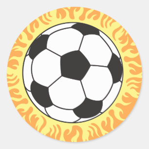 soccer ball flames design classic round sticker