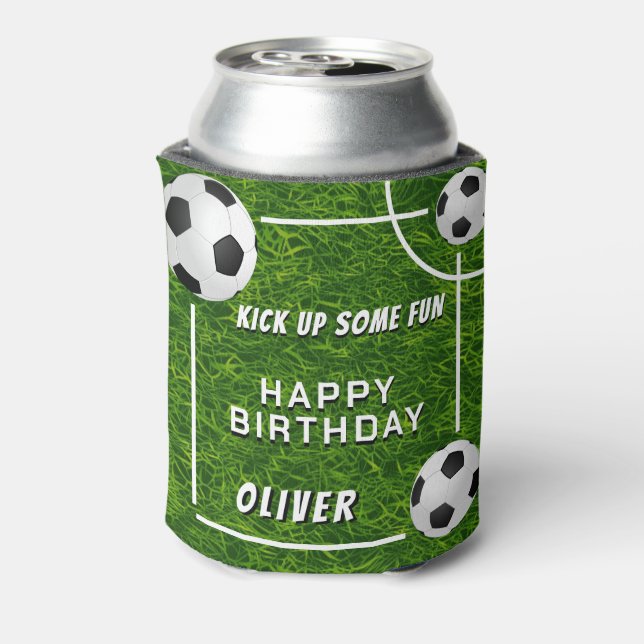 Soccer Ball Football Grass Sports Birthday Can Cooler (Can Back)
