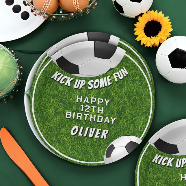 Soccer Ball Football Grass Sports Kids Birthday Paper Plate (Creator Uploaded)